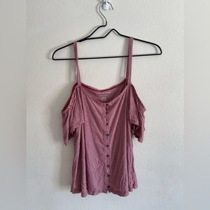 🦅 AEO Cold Shoulder Red + White Stripped Blouse, size M 🦅